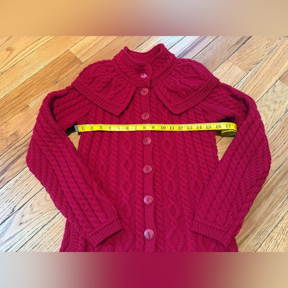 Aran Crafts Ireland Merino Wool Cable Knit Long Cardigan Red Women’s Sz XS NWOT - Picture 10 of 13